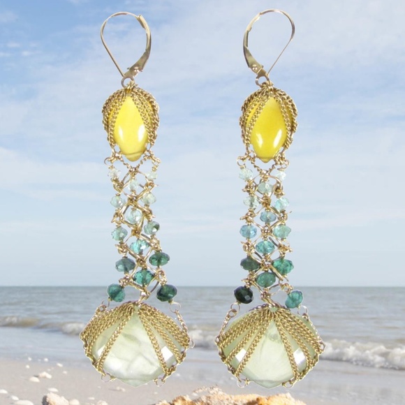 SOLD -Anthony Nak 18k Citrine Prehnite Sapphire Earrings - Picture 5 of 5